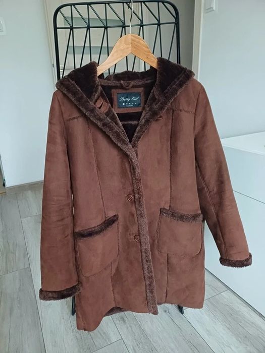 Czekoladowy Ciepły Zimowy Płaszcz Futerko Misiu Pretty Girl 36 S mob