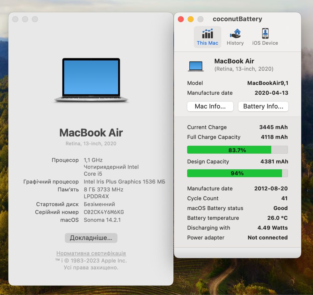 Macbook Air 13 2020 i5 1.1/3.5 Ghz ,8 gb Ram, 512Gb ssd , 94% АКБ