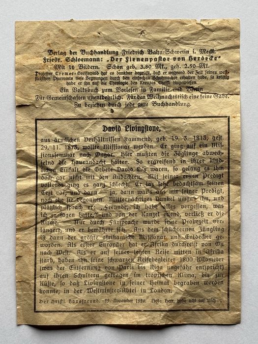 Stara kartka z kalendarza 1926 roku.