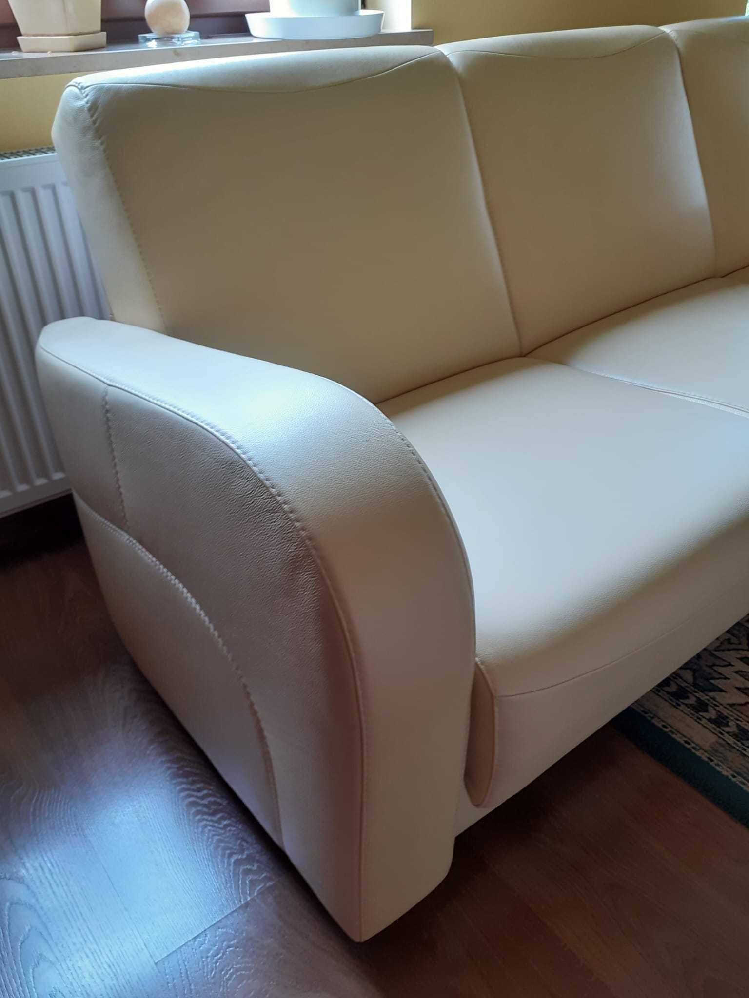 komplet mebli wypoczynkowych - sofa +2 fotele - kremowa skóra