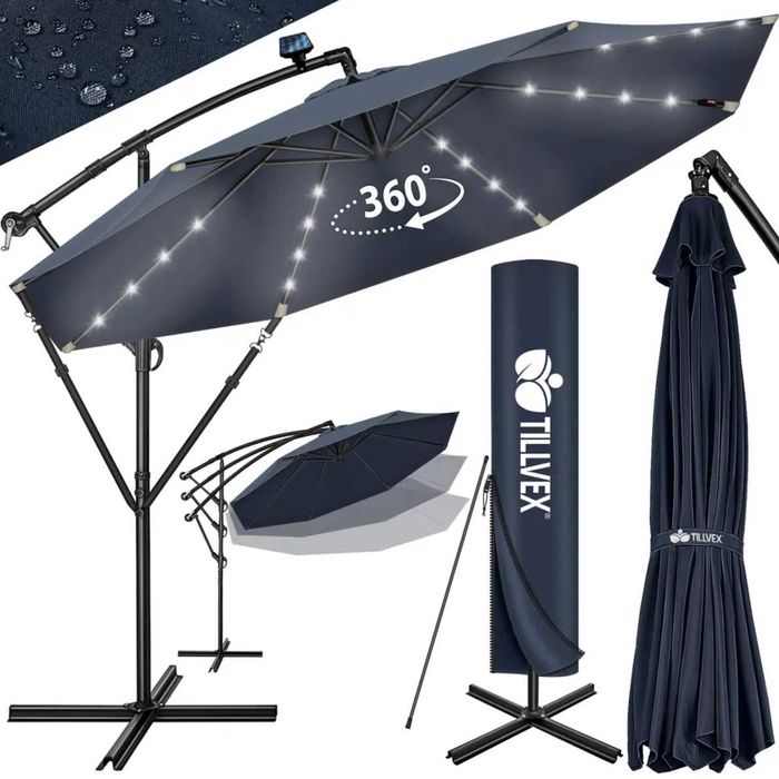 Parasol ogrodowy z oświetleniem LED 350x255cm ALU UV obrotowy granat