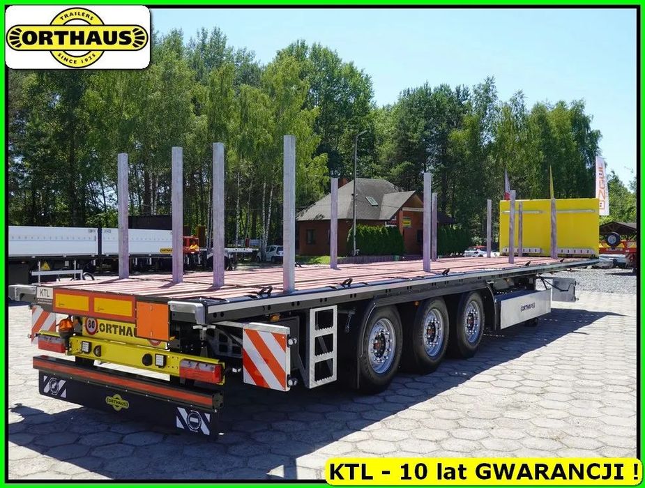 Orthaus Budowlanka 45 T. ład., zamki kontenerowe, MOCNA!!!  NACZEPA 13.600 mm - z placu! Drewno twarde, kłonice, uchwyty HEAVY !!!