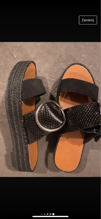 H&M klapki premium skóra zamsz cxarne 36