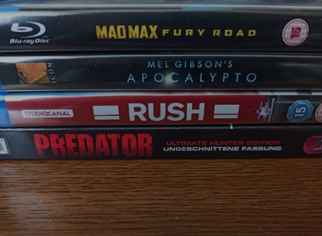 Filmy Blu Ray. Predator, Mad Max, Rush, Apocalypto.