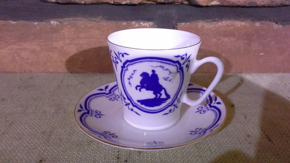 Filiżanka ŁOMONOSOW do Mokka, Kolekcjonerska porcelana Kobaltowa GAT 1