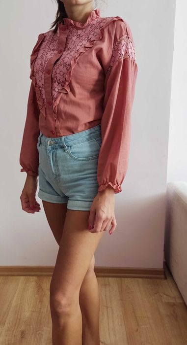 Koszula z długim rękawem w kolorze brudnego różu, rozmiar XS/S