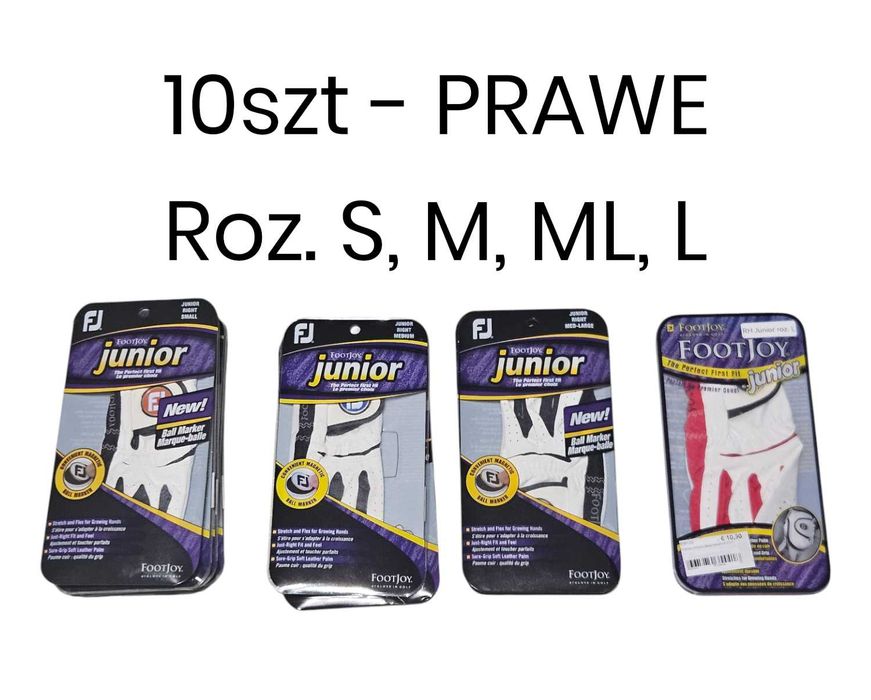 10x prawa rękawiczka golfowa Footjoy Junior rozmiar S M ML L