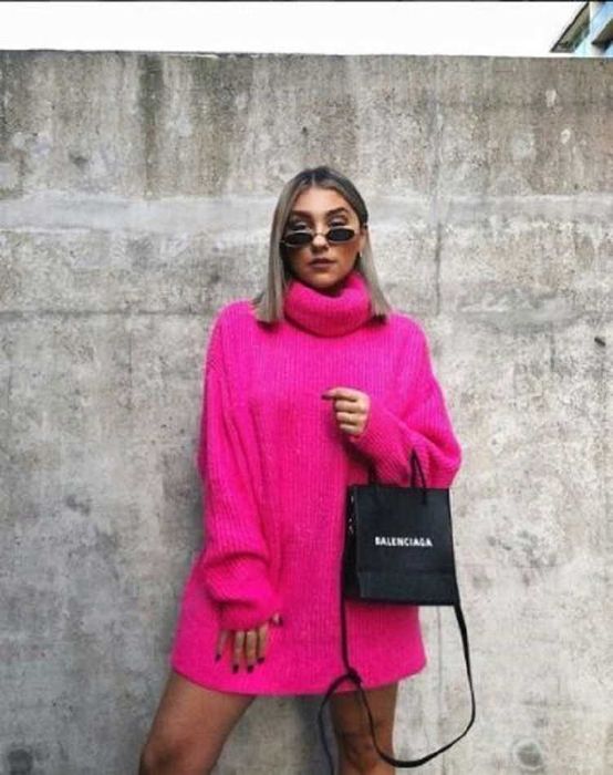 Zara nowy sweter golf oversize fuksja