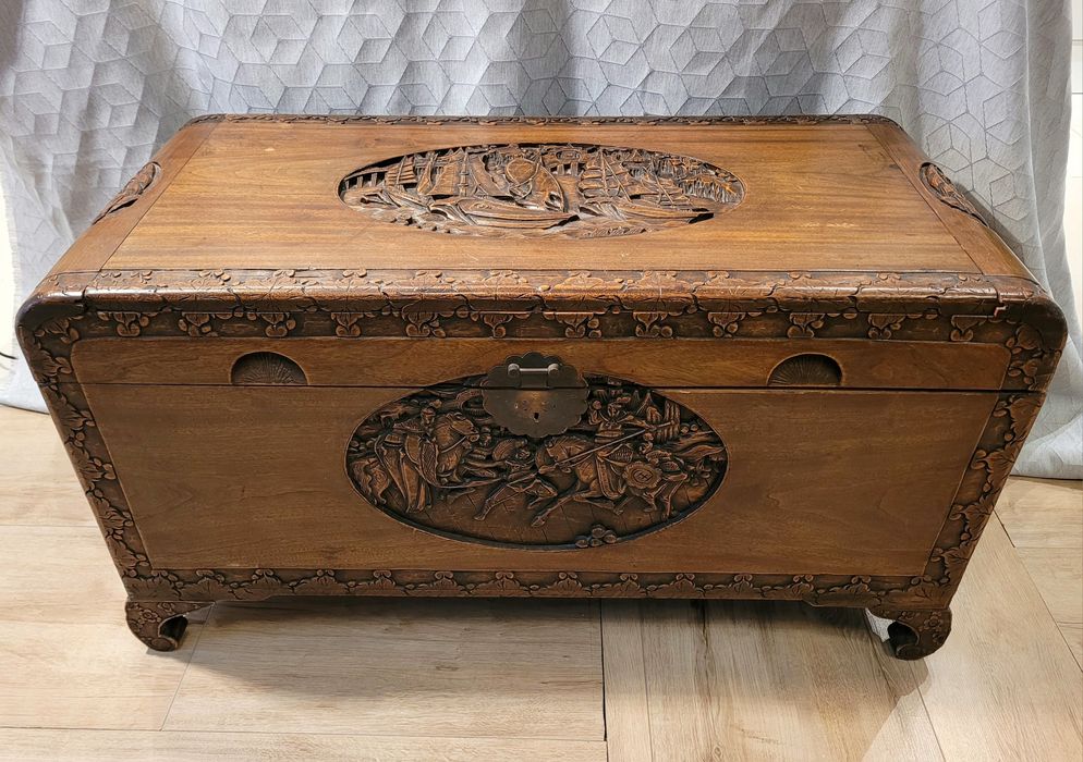 Rzeźbiony kufer orientalny/skrzynia kolonialns - drewno egzotyczne