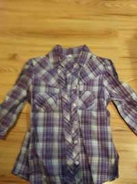 Koszula fioletowa w kratę, srebrna nitka r. 140