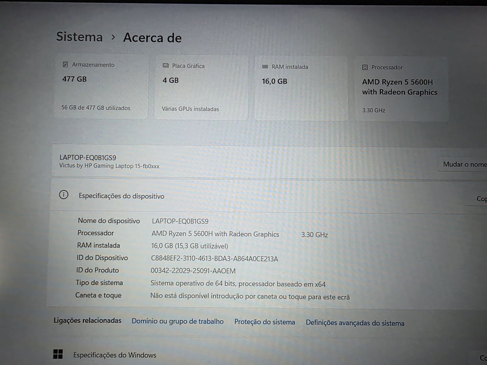 Gaming HP Victus RTX 3050 Ryzen 5 16GB 512GB NOVO. Troca/retoma. Caixa
