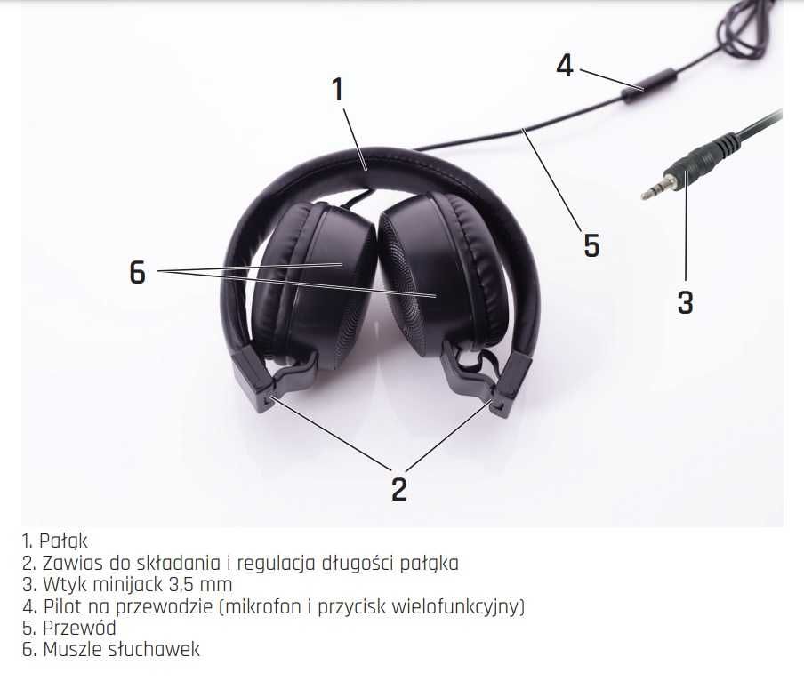 Słuchawki nauszne przewodowe składane Hykker czarne