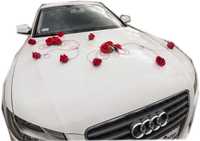 Czerwona WYJĄTKOWA dekoracja na samochód do ślubu OZDOBY 149