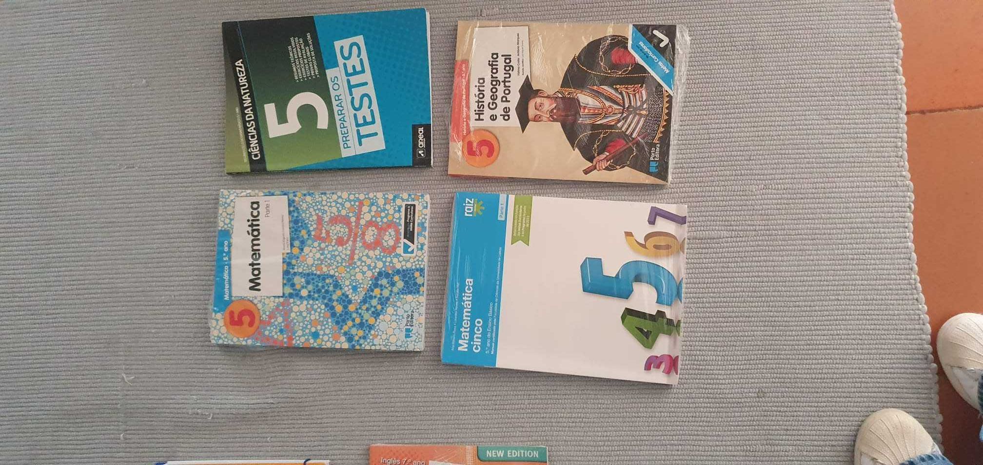 Livros/ Manuais História, Matemática e Prep testes ciências   5º Ano