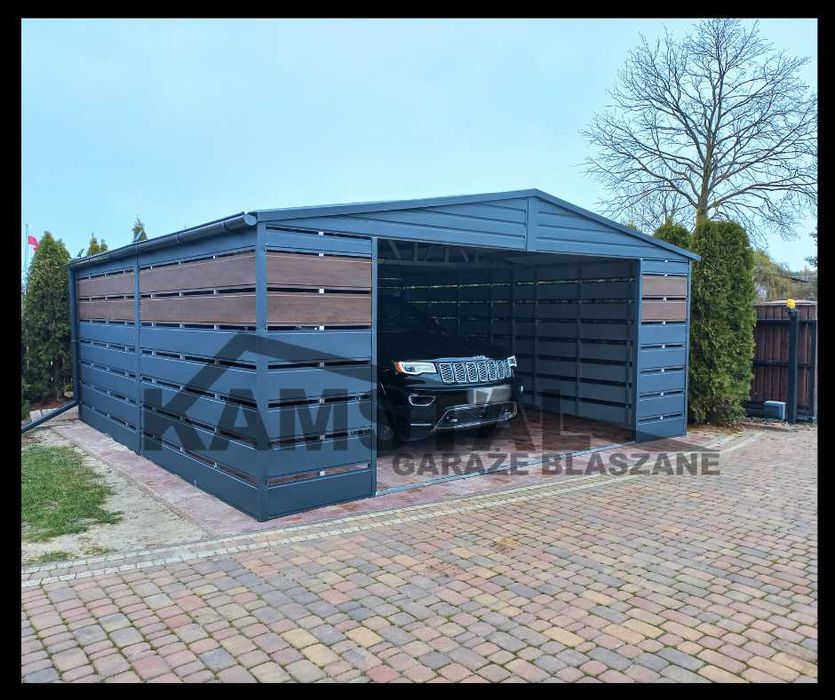 Wiata samochodowa 6x6 ażurowa grafit i drewnopodobny carport