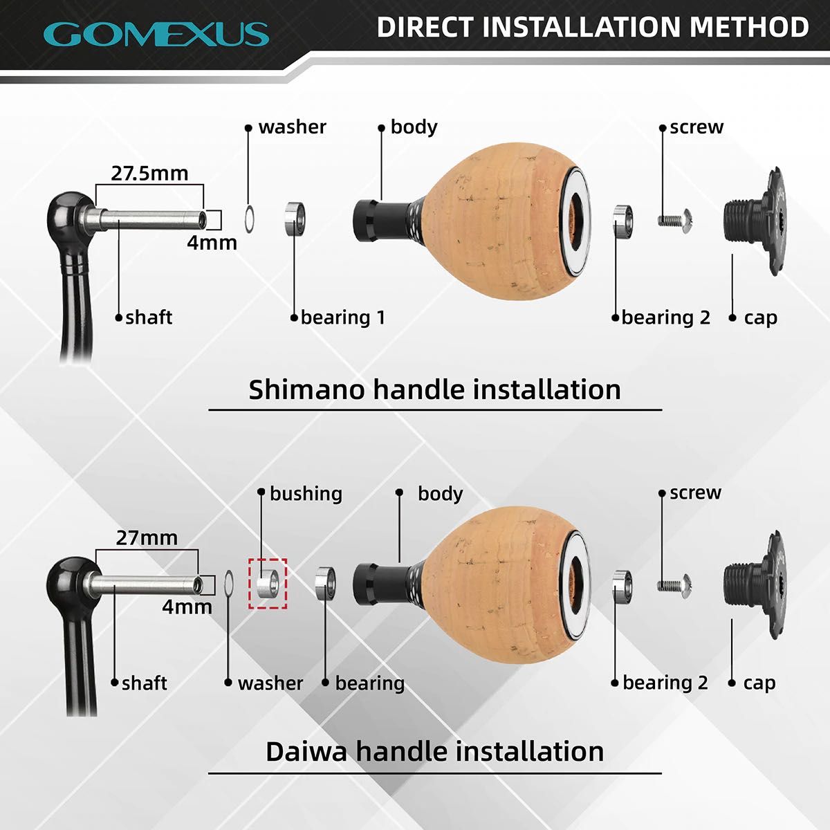 Power knob Gomexus 38 mm uniwersalny, lekki, naturalny korek