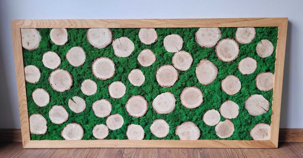Duży obraz z mchu chrobotek, dębowa ramka, handmade, prezent