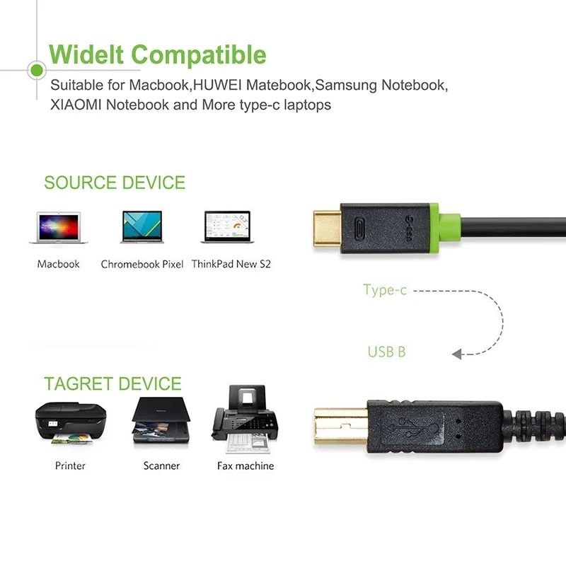 Cabo Type C 3.1 p/ USB  BM(printer) - Macbook/PC/Phone para Impressora