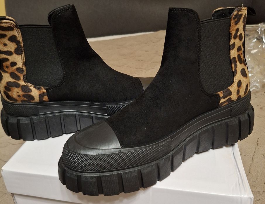 Botki damskie czarne z panterka