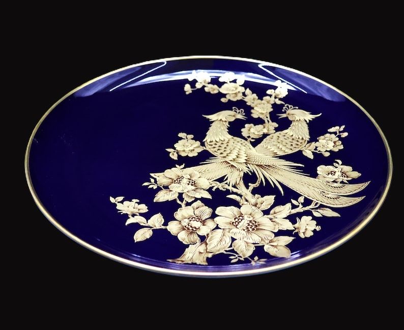 Настенная тарелка кобальт павлины Германия