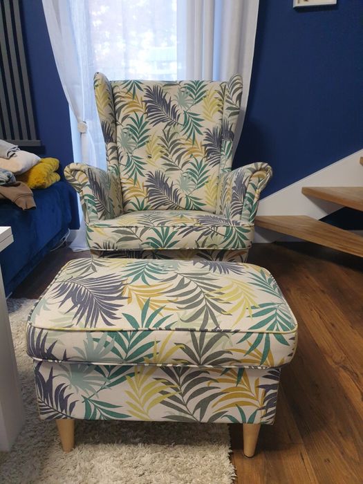 Uszak fotel Ikea Strandmon plus podnóżek