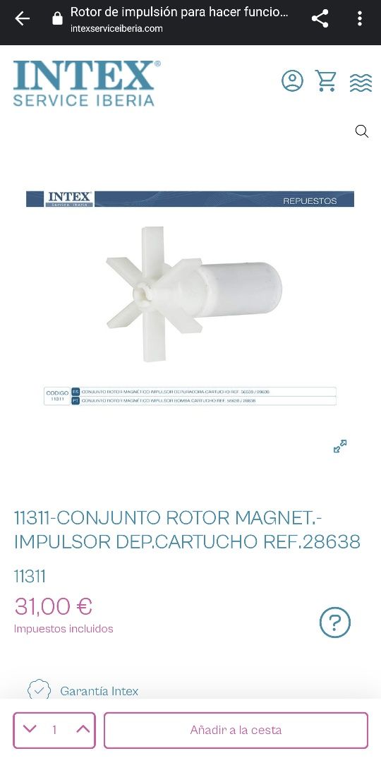 Bomba/depuradora/filtro Intex - piscinas até 21.000L - falta rotor