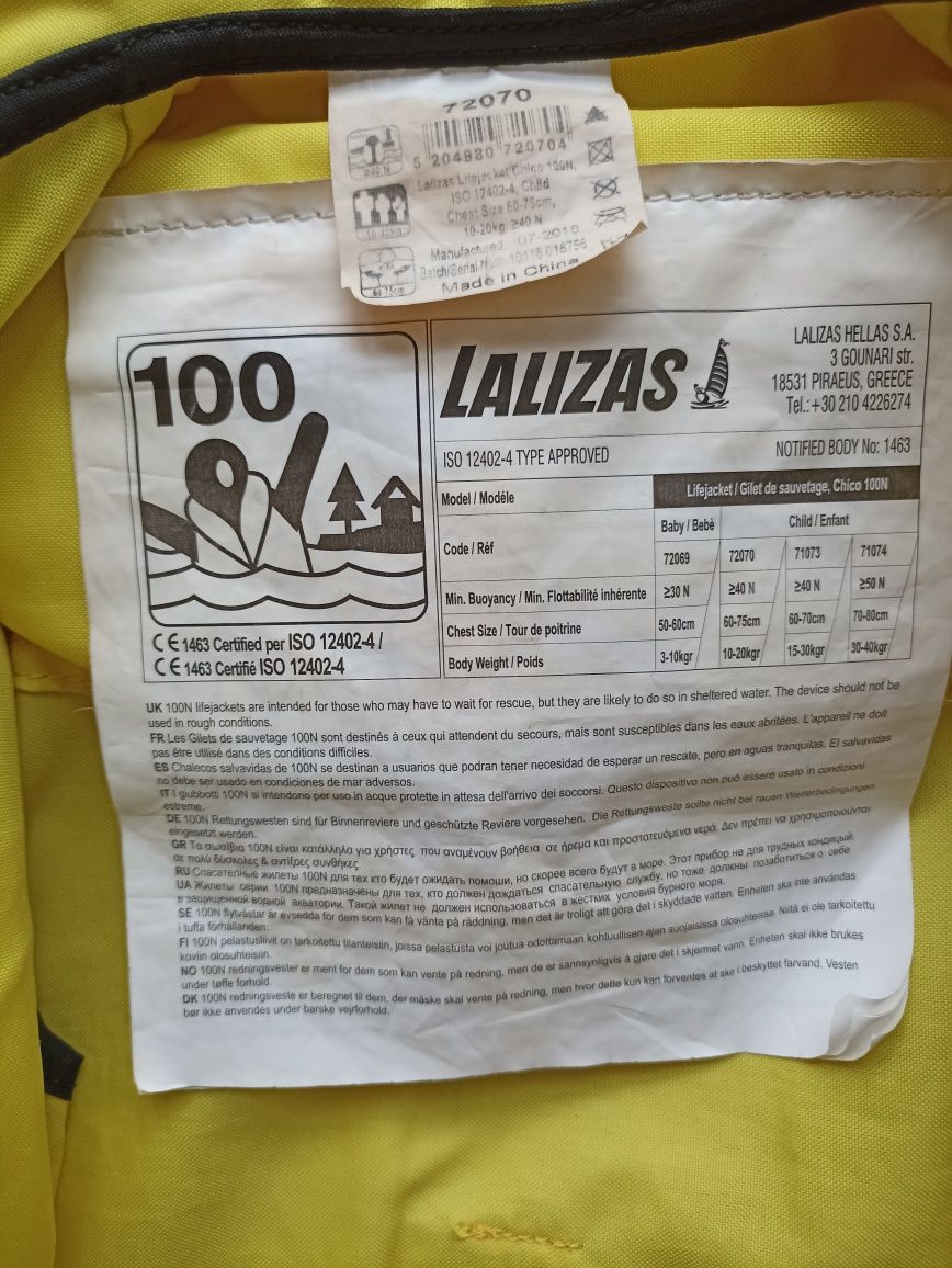 Kamizelka ratunkowa Junior 10-20 kg Lalizas Chicco