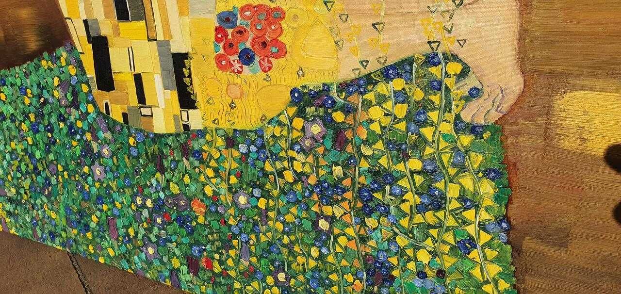 Gustav Klimt "Pocałunek" - Obraz olejny, wymiary 100x100, na płótnie