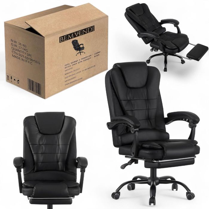 Elegancki Fotel biurowy obrotowy z podnóżkiem do pracy PREMIUM‼️NOWY