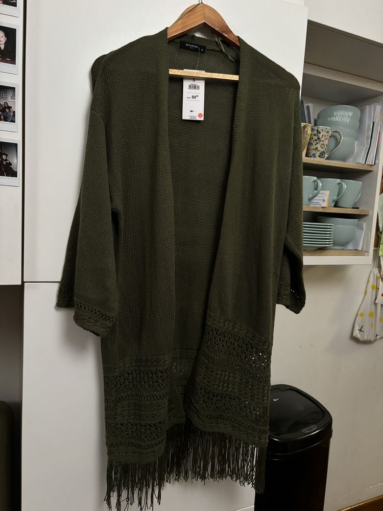 R S/M kardigan reserved zielony khaki boho hippie