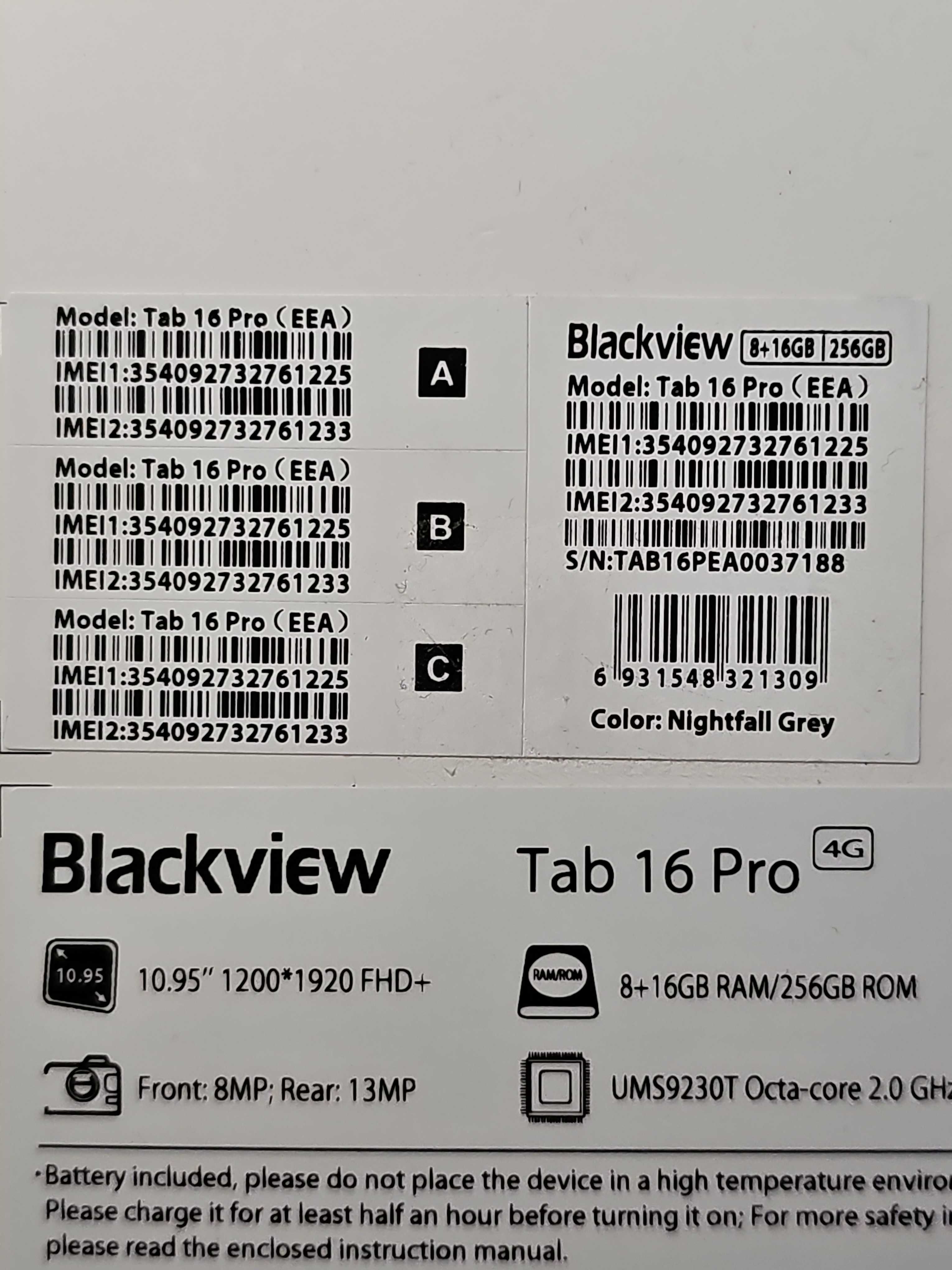 Tablet Blackview Tab16 Pro 11" 256 GB 4G Szary (TAB16Pro-GY/CHOUT/BV)