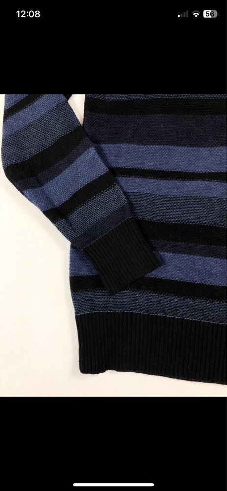 Granatowo-Czarny Sweter w Paski | Dobber 100% Bawełna Rozmiar M/L/XL
