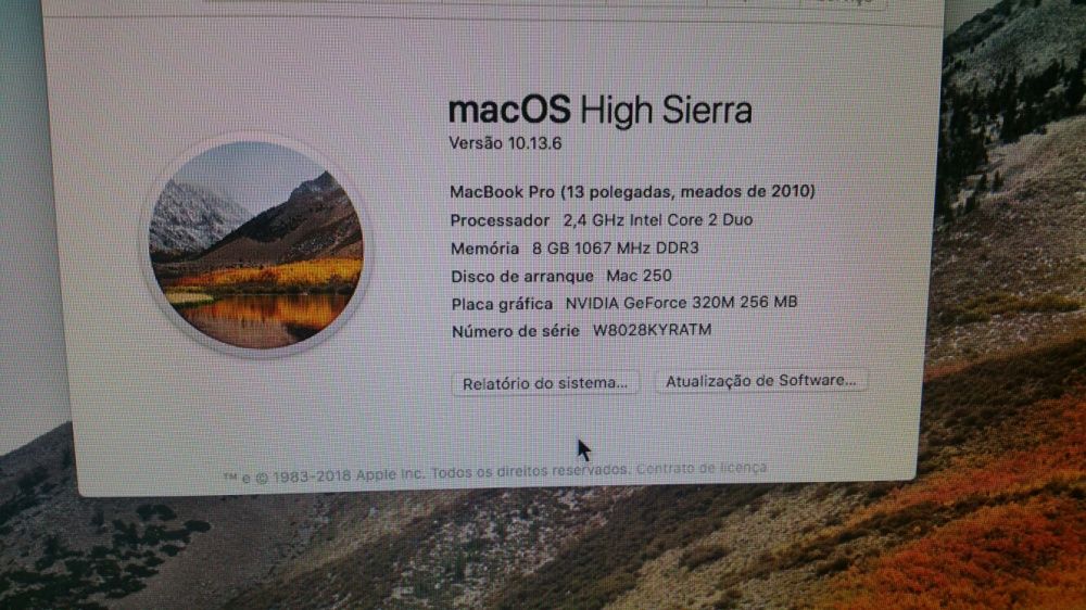 Macbook pro meados de 2010 com SSD 240 GB e  8gb RAM