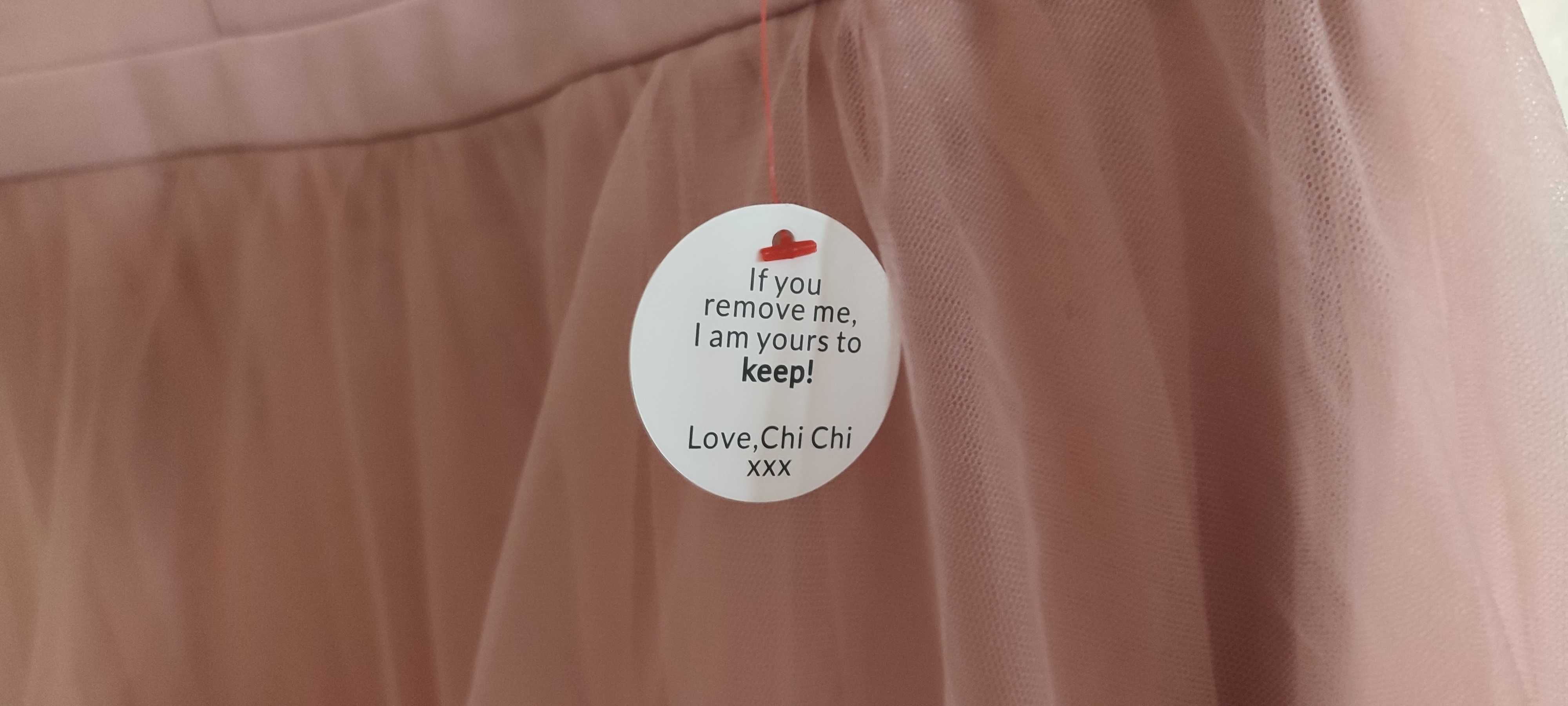 Piękna Chi Chi London Petite Dip Hem High Neck Dress With Tulle Skirt