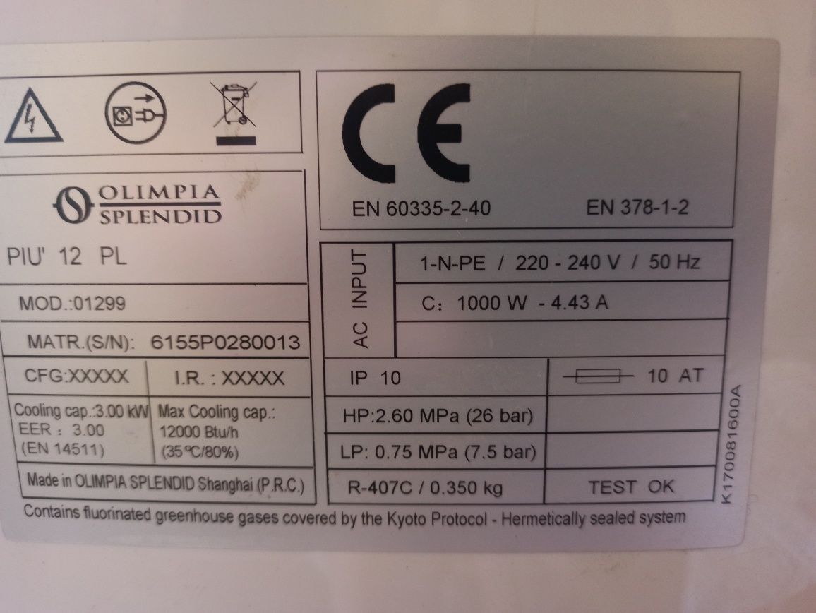 Klimatyzator OLIMPIA SPLENDID 1200Btu/h Piaseczno