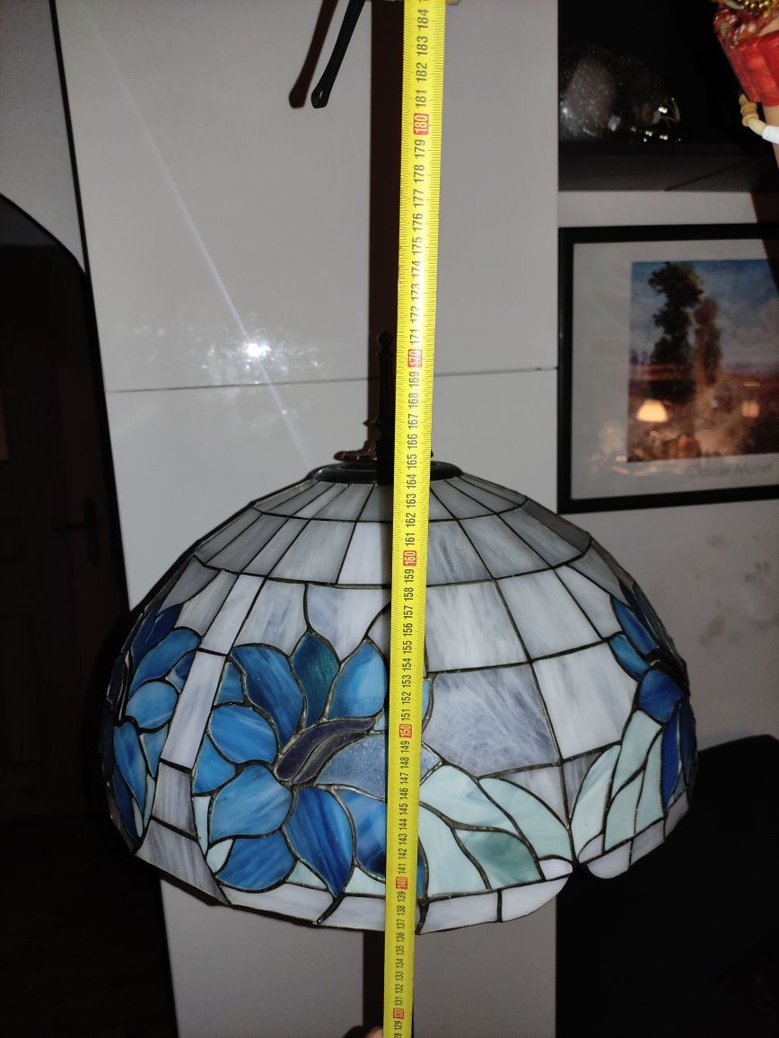 Lampa stojąca,witrażowa,mosiężna, stara w stylu Tiffany, duża, vintage
