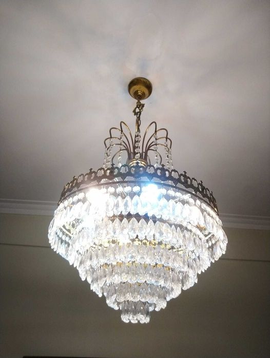 lustre grande 6 níveis de cristais anos 50