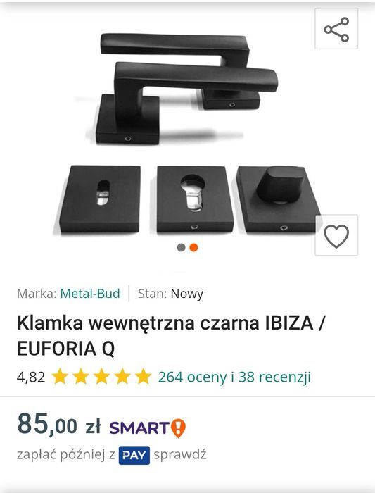 3 KLAMKI EUFORIA czarne matowe MetalBud pokój łazienka.