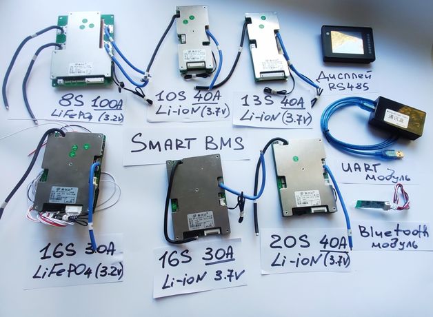 SMART BMS платы JBD Li-ion/LiFePO4 4-20S 30-100A Bluetooth BMS (UART)