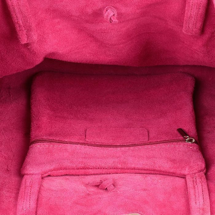 Damska Włoska Skórzana Torebka Worek Troczki fuksjowa fuchsia fuksja