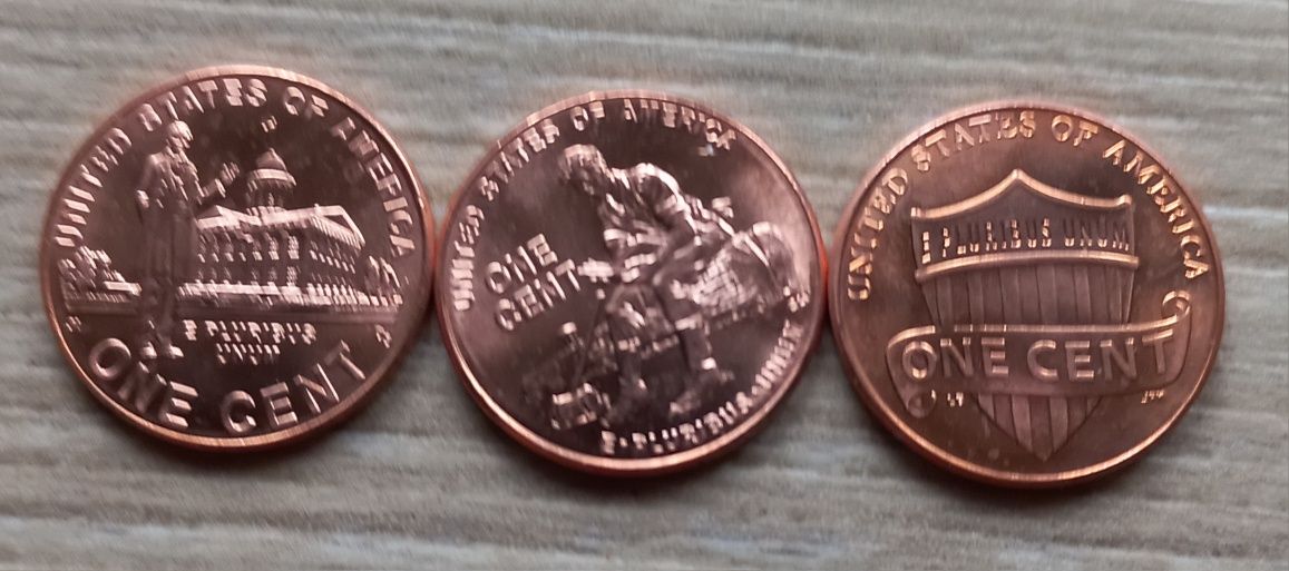 Zestaw 3 monet 1 centowych USA mennicze