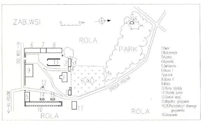 Folwark z dworem, budynkami i parkiem na wzgórzu