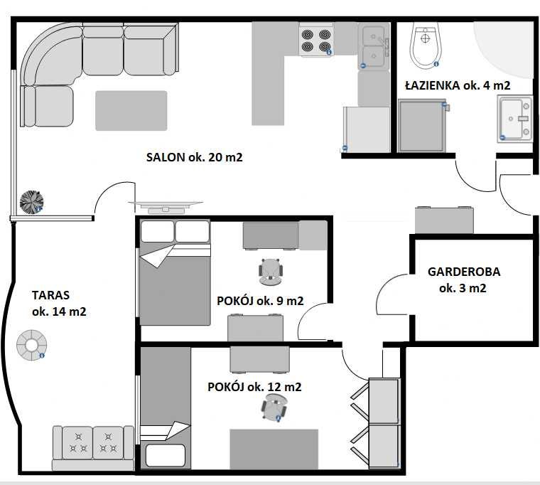 Sprzedam mieszkanie 57.2 m2 z tarasem ok. 14 m2, Łódź, Dębowa