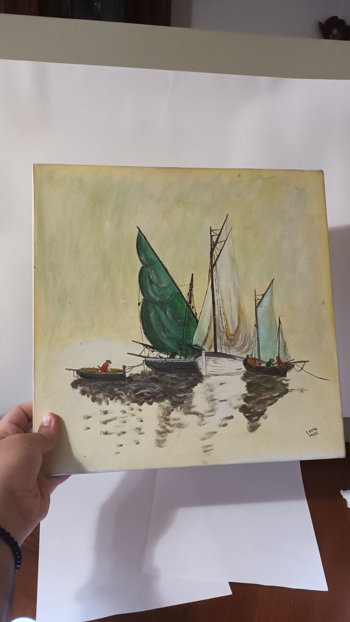 Quadro a óleo de barcos
