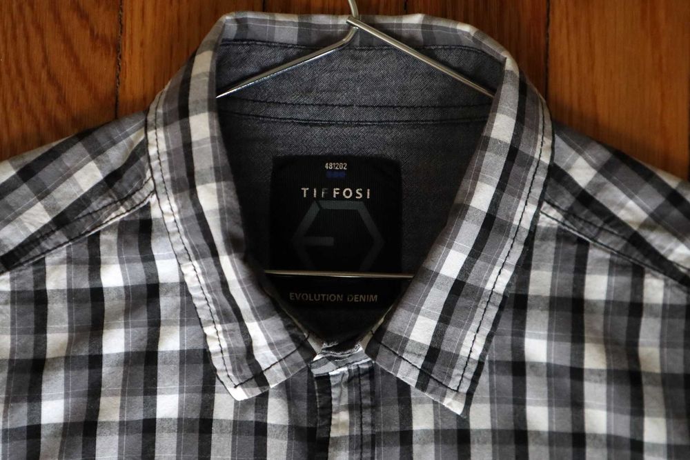 Camisa Tiffosi algodão de manga curta xadrez cinza