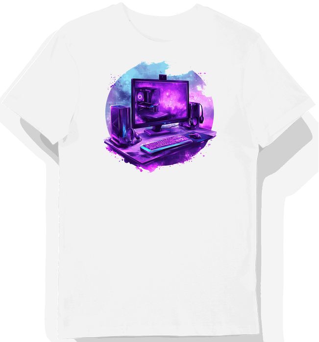 Koszulka męska biała z nadrukiem monitora gamingowego XXL