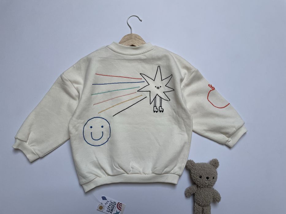 92 98 George ciepła bluza oversize haftowana happy kremowa oversize