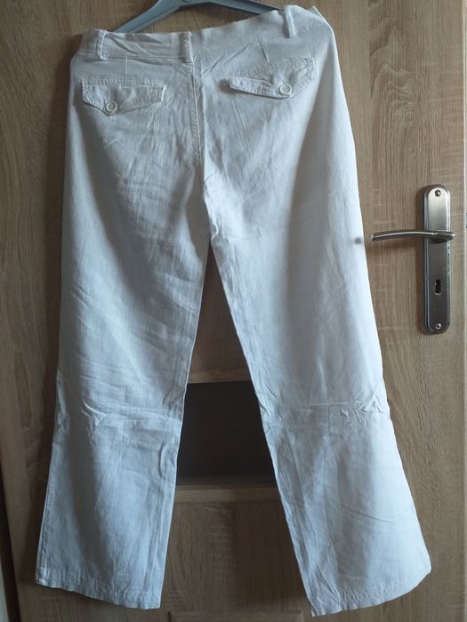 Damskie spodnie białe , len z wiskozą  M .