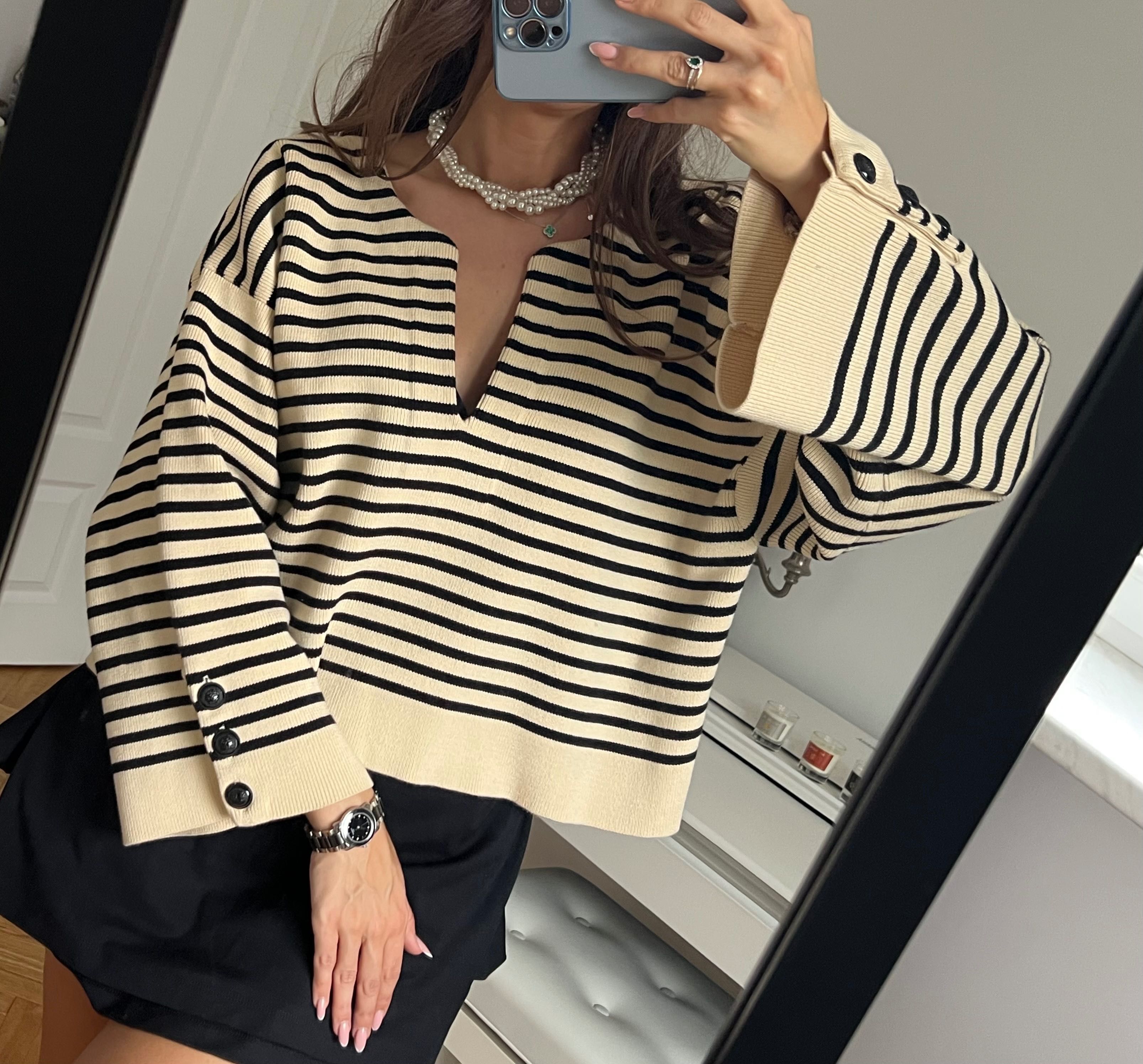 Sweter Massimo Dutti  paski z ozdobnymi guzikami