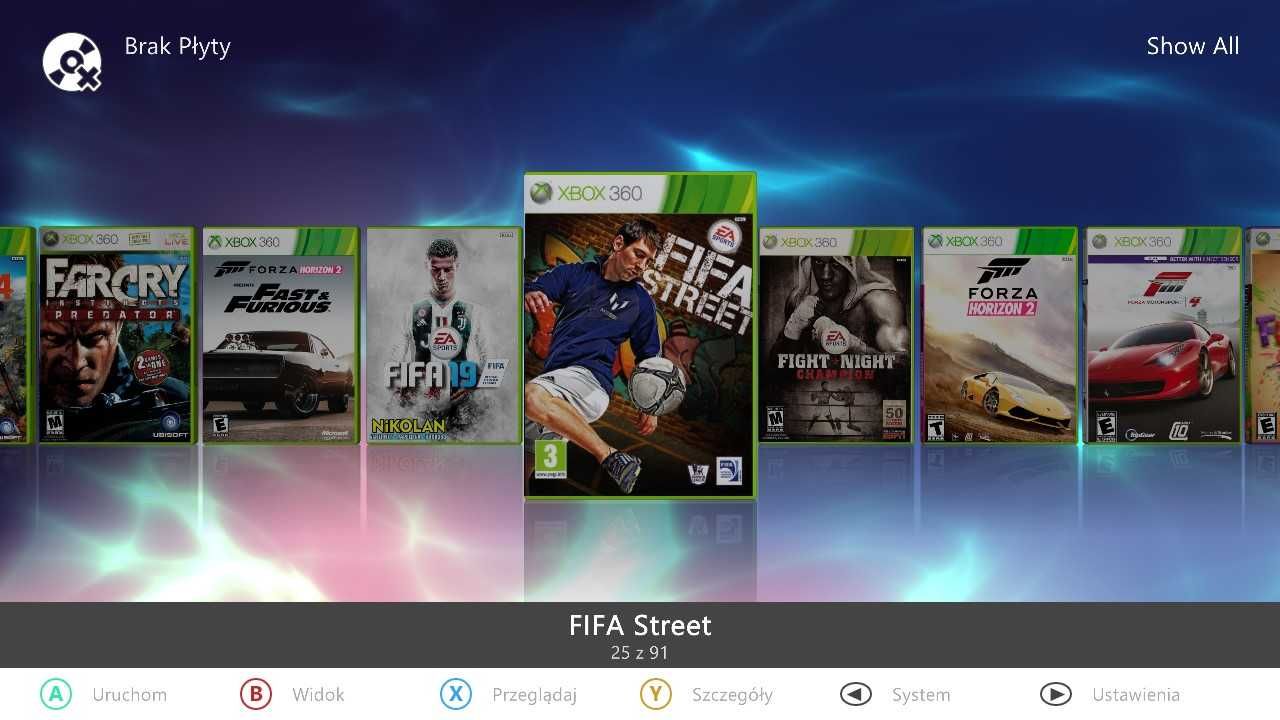 Konsola XBOX 360 S SLIM RGH 3.0 dysk 500 GB Aurora PL FSD 91 Gier
